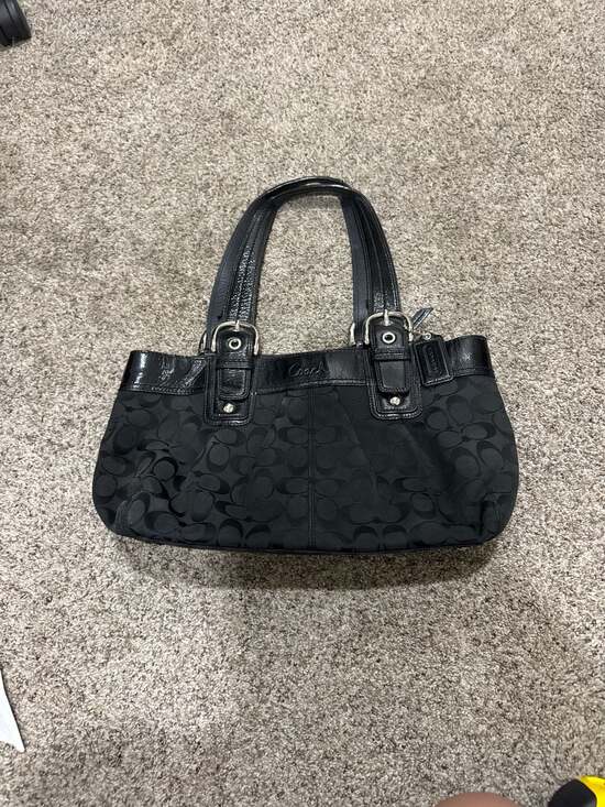 Coach Handbags - Coach Soho Large Signature Pleated Tote Black Canvas and Leather F13742